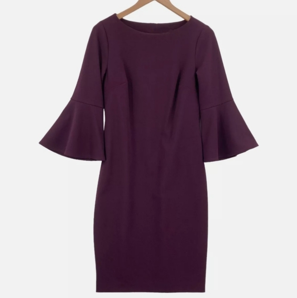 Loft Purple Knee Length Bell Sleeve Sheath Dress